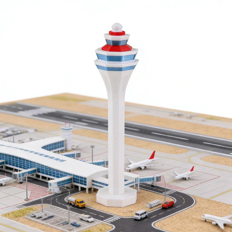Home Office Building - 1:400 Luchthavencontrole-torenmodel, realistisch 1:400 schaal luchthavengebouwmodel