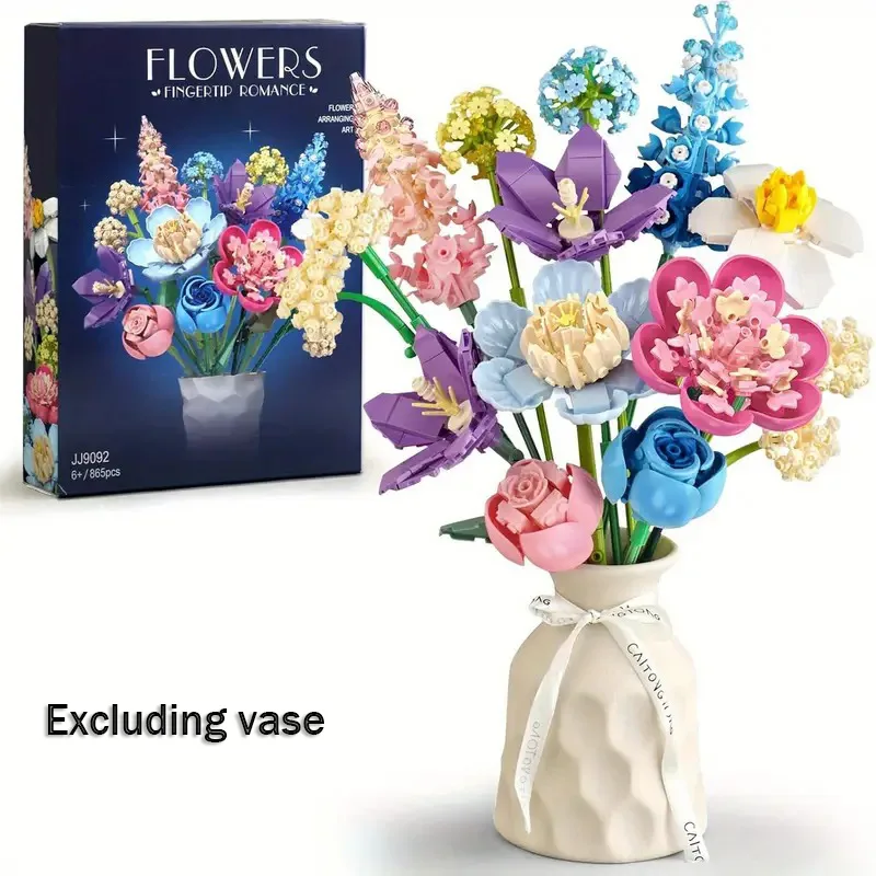 Home Office Building - 865-delige roos, narcis, hortensia bloem bouwstenen