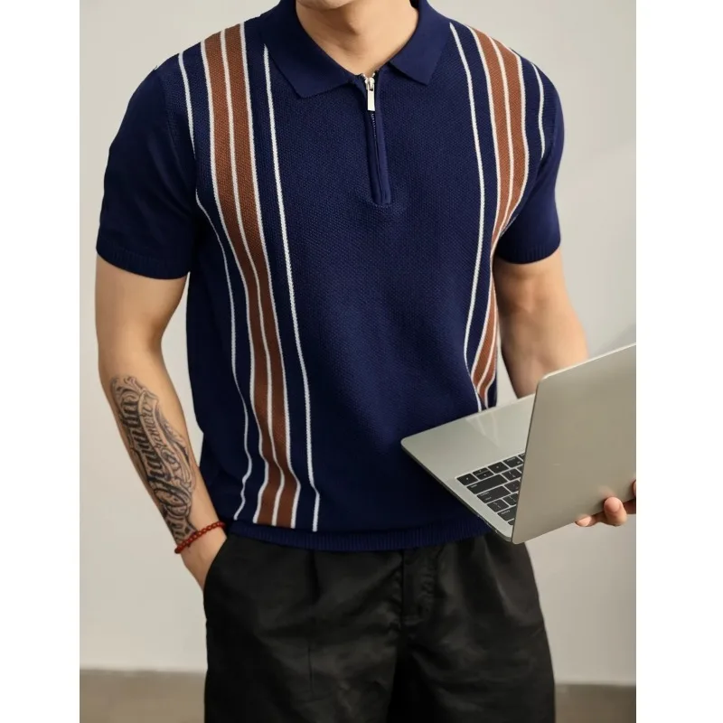 Home Office England - Zomerse gestreepte gebreide poloshirt, casual top