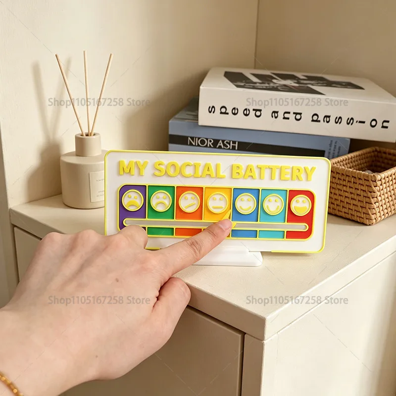 Home Office Mood Board - 3D-geprint verstelbaar sociaal batterij-stemmingsbord, grappig bureau-ornament,