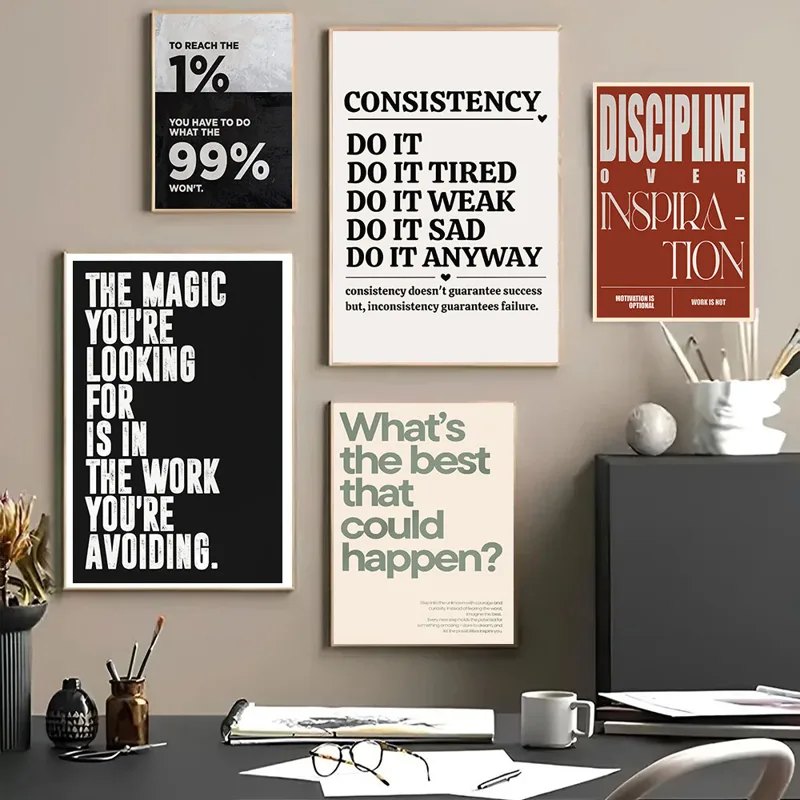 Home Office Room Inspiration - Minimalistische motiverende citaten inspirerende discipline kunst