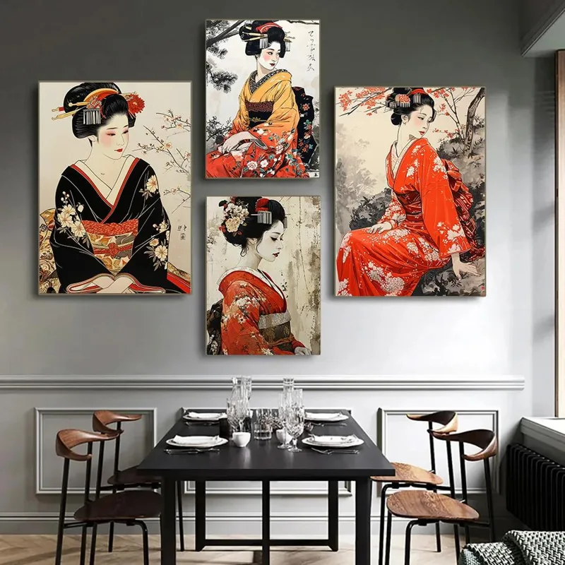 Home Office Room Inspiration - Elegante Kimono Geisha Canvas Muurkunst Japans