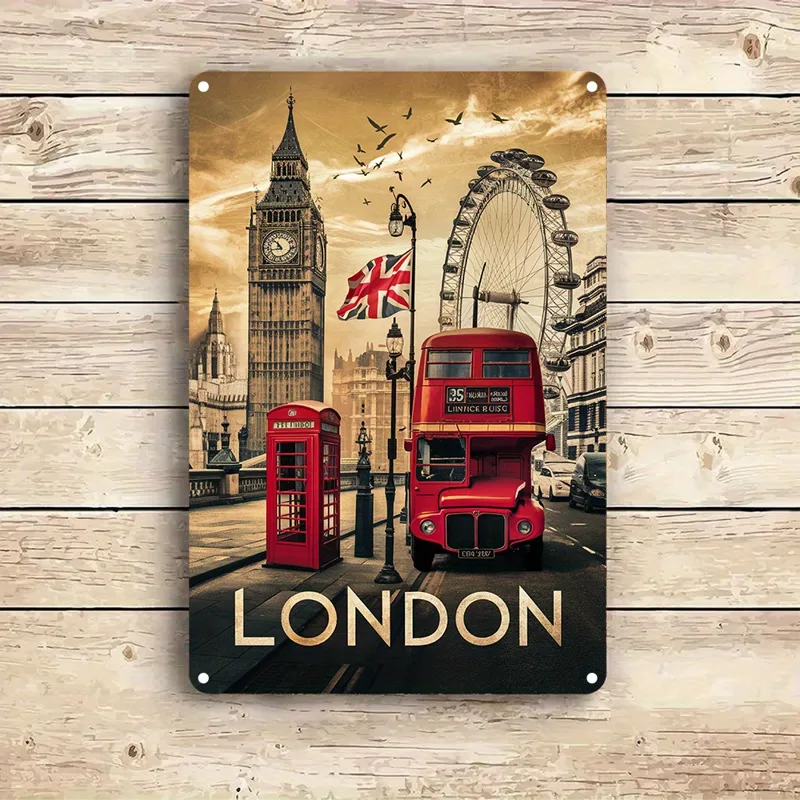 Home Office Of London - Vintage aluminium wanddecoratiebord uit Londen –