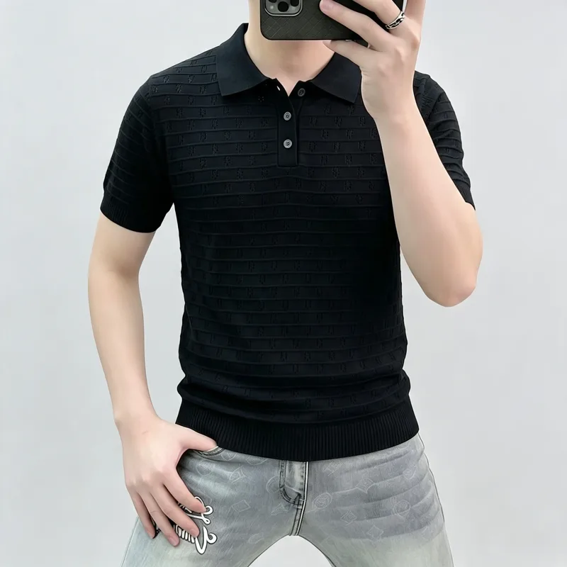 Home Office England - Zomerse, ademende heren gebreide poloshirt, casual
