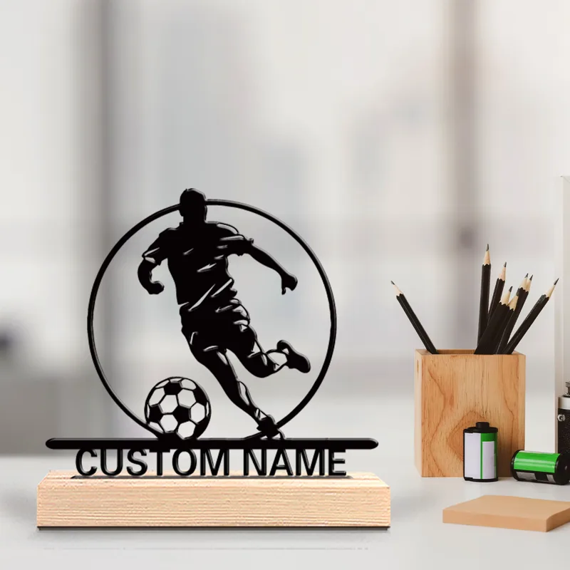 Home Office Decor - Aangepaste voetbalspeler metalen beeldje met naam,
