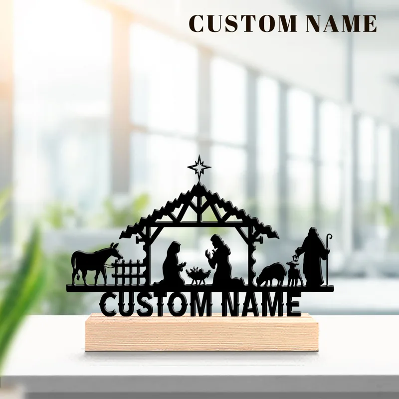 Home Office Decor - 1Pc Aangepaste naam Jezus' Bitrth houten