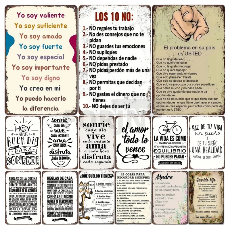 Home Office Room Inspiration - Spaanse inspirerende quoteposter, Spaans wandkunst metalen